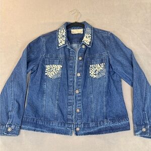 Vintage Denim & Pearls Jacket- Lifestyle-Women’s Denim Jean Jacket-Medium